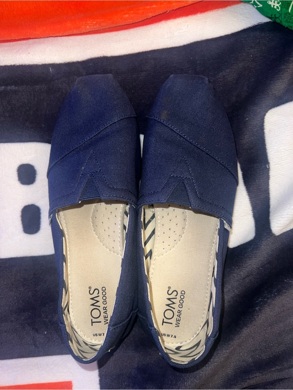 Toms Navy Canvas Slip-On Shoes with Chevron Lining